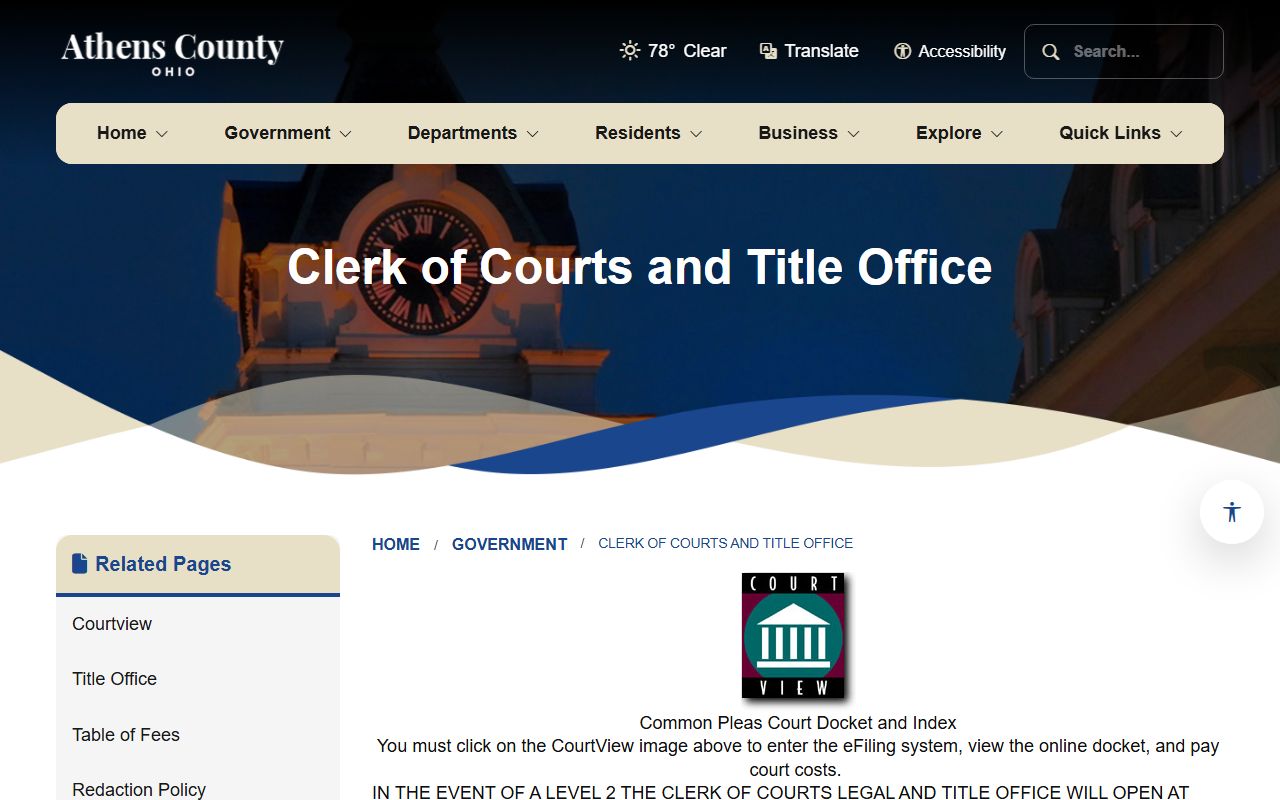 Athens County Clerk of Courts access point
